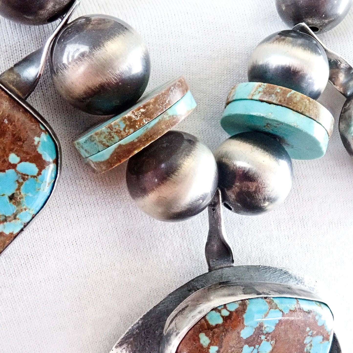 Native American Navajo Number 8 Turquoise Squash Blossom Sterling Silver Necklace by CHIMNEY BUTTE