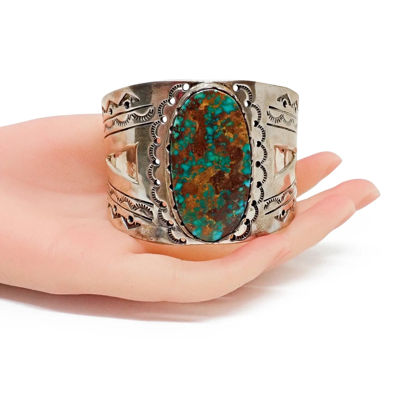 139-Gram Native American Navajo Pilot Mountain Turquoise Sterling Silver Cuff Bracelet by F. GUERRO