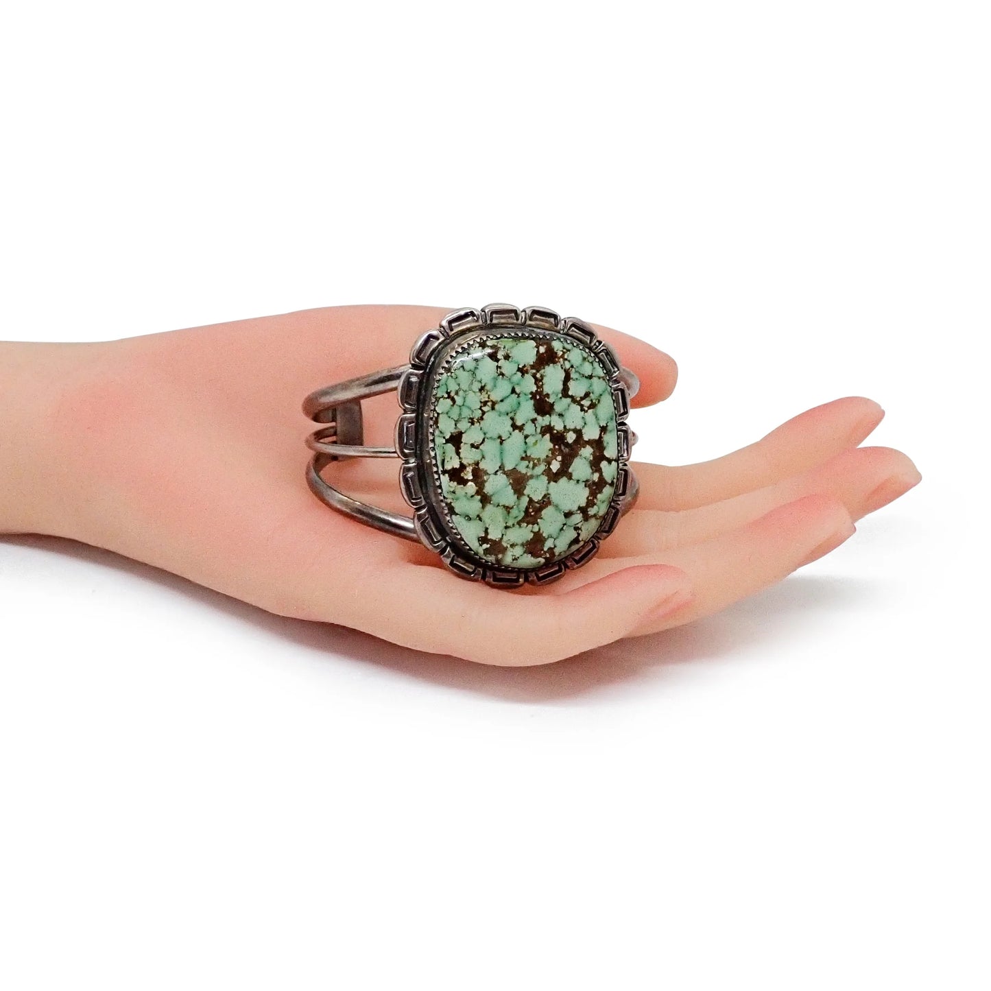 Native American Navajo Carico Lake Turquoise Sterling Silver Cuff Bracelet by DAMON