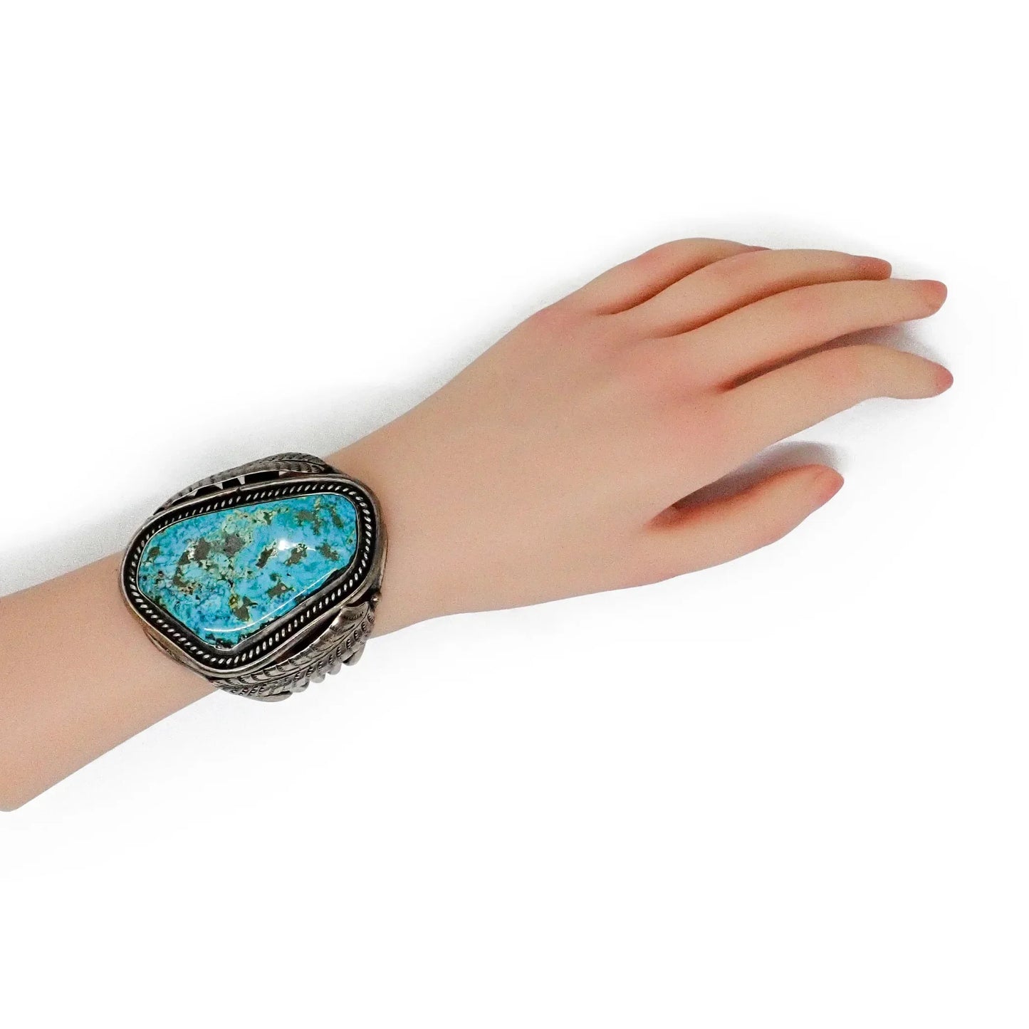 Heavy Sterling Silver Native American Navajo Morenci Turquoise Cuff Bracelet