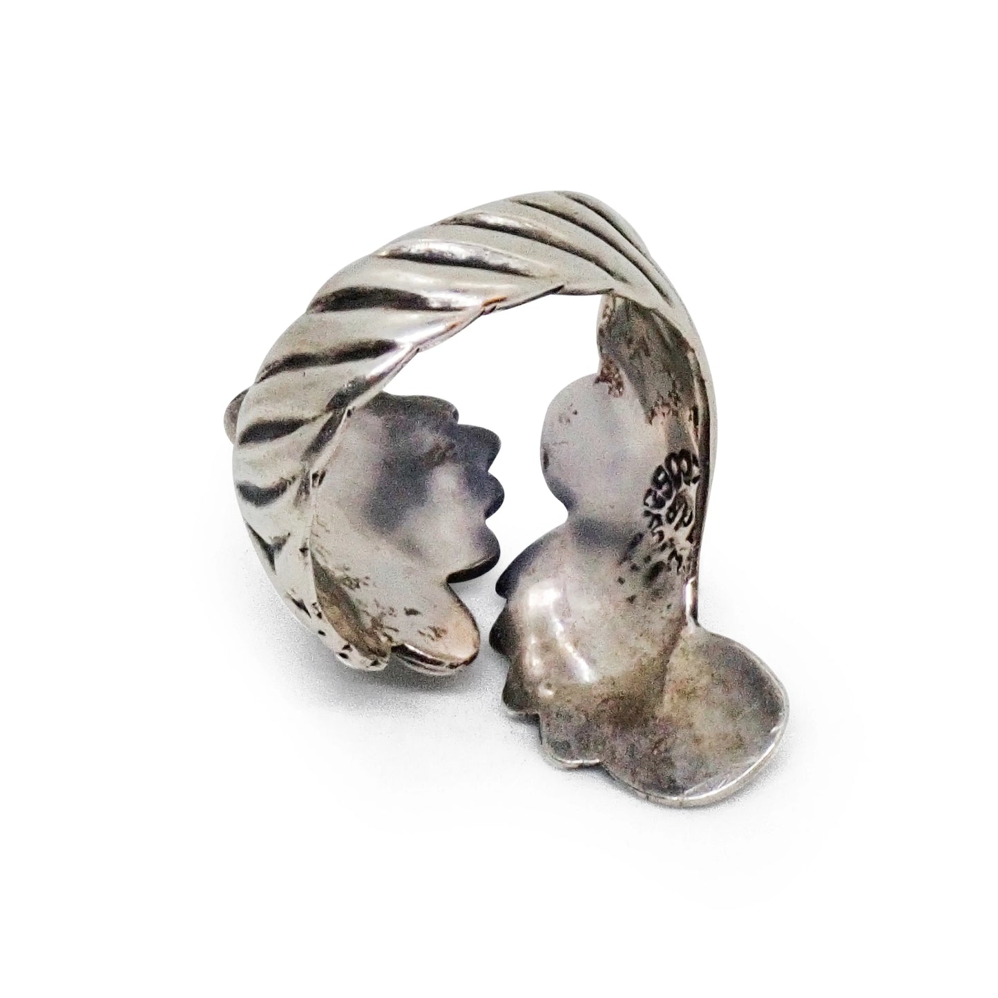 1950s TAXCO Sterling Silver Fern Motif Hinged Clamper Bracelet & Ring Set