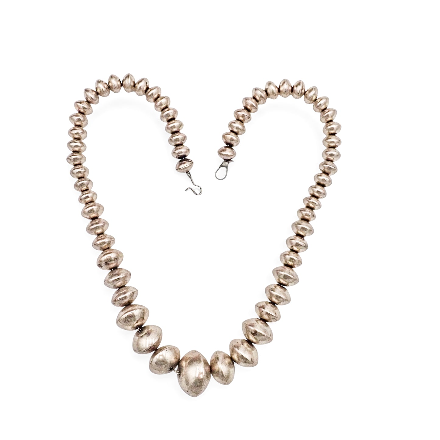 Native American Navajo Smooth Sterling Silver Graduated Navajo Pearls Bead Necklace by L. YAZZIE