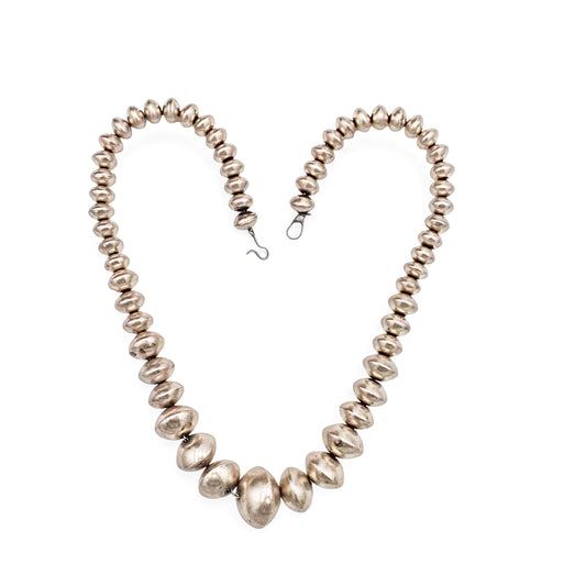 Native American Navajo Smooth Sterling Silver Graduated Navajo Pearls Bead Necklace by L. YAZZIE