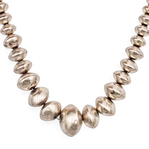 Native American Navajo Smooth Sterling Silver Graduated Navajo Pearls Bead Necklace by L. YAZZIE