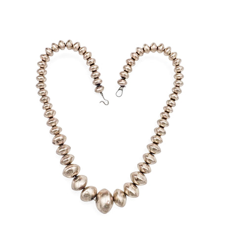 Native American Navajo Smooth Sterling Silver Graduated Navajo Pearls Bead Necklace by L. YAZZIE
