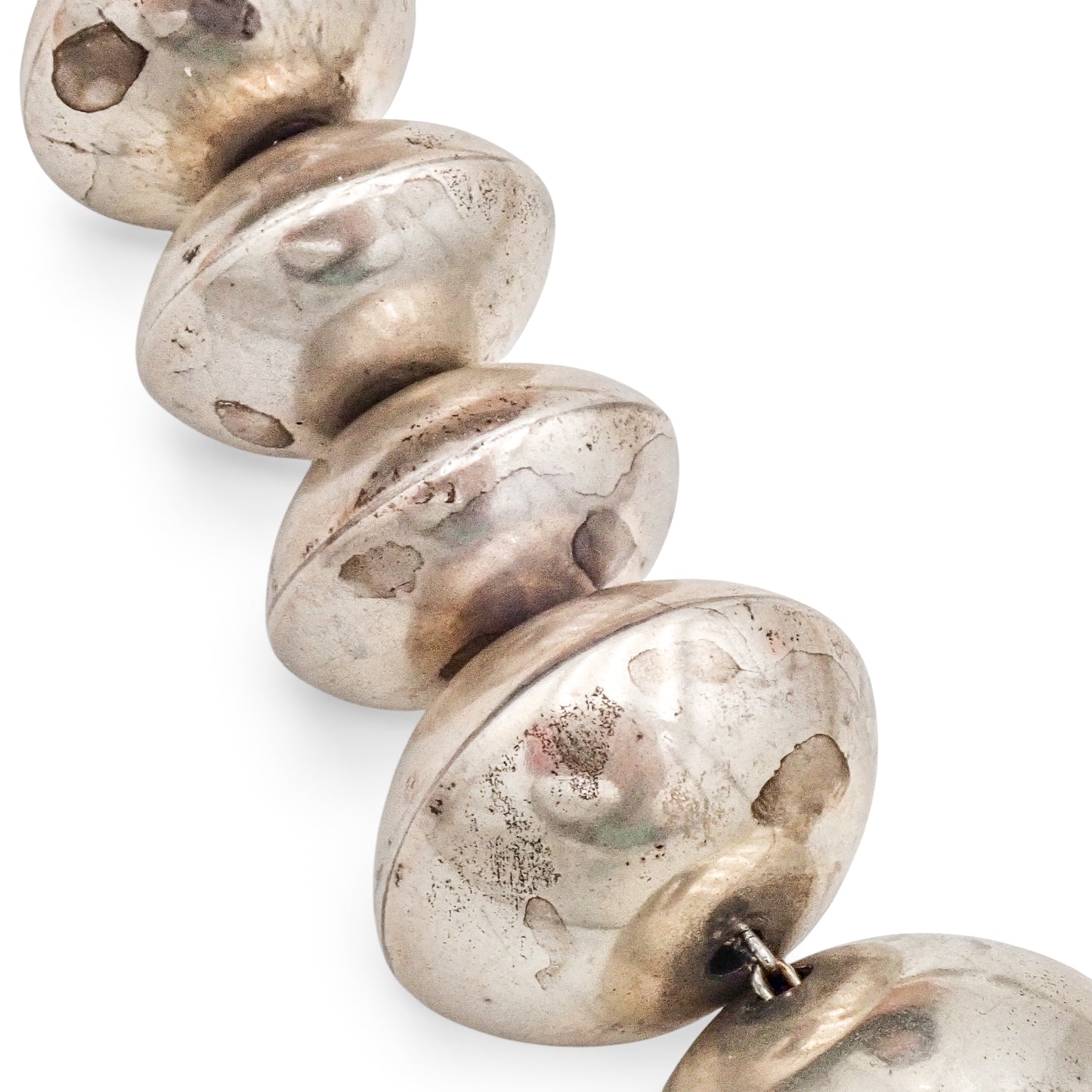 Native American Navajo Smooth Sterling Silver Graduated Navajo Pearls Bead Necklace by L. YAZZIE