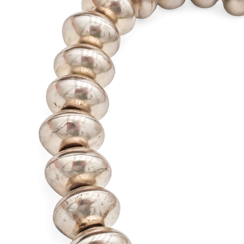 Native American Navajo Smooth Sterling Silver Graduated Navajo Pearls Bead Necklace by L. YAZZIE