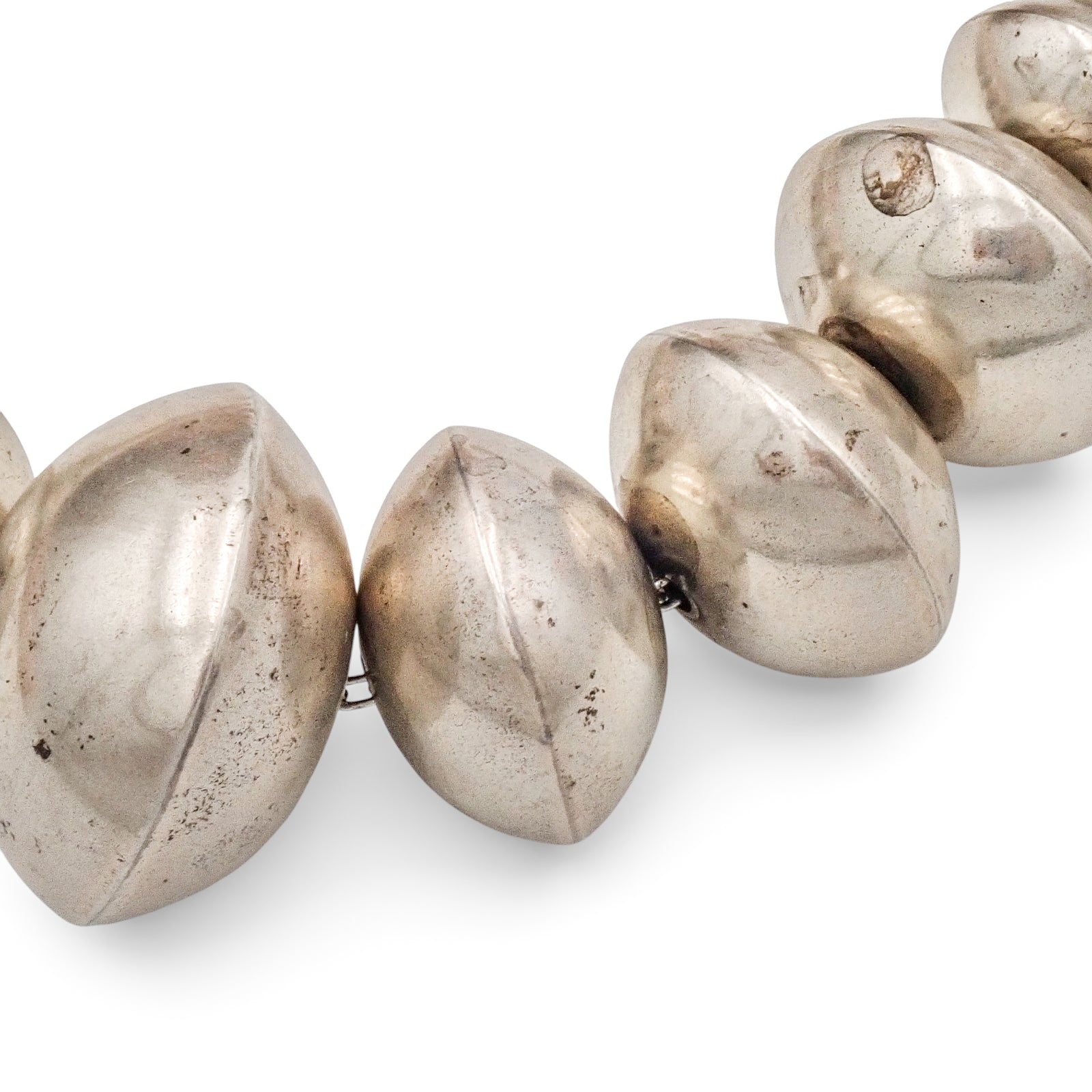 Native American Navajo Smooth Sterling Silver Graduated Navajo Pearls Bead Necklace by L. YAZZIE