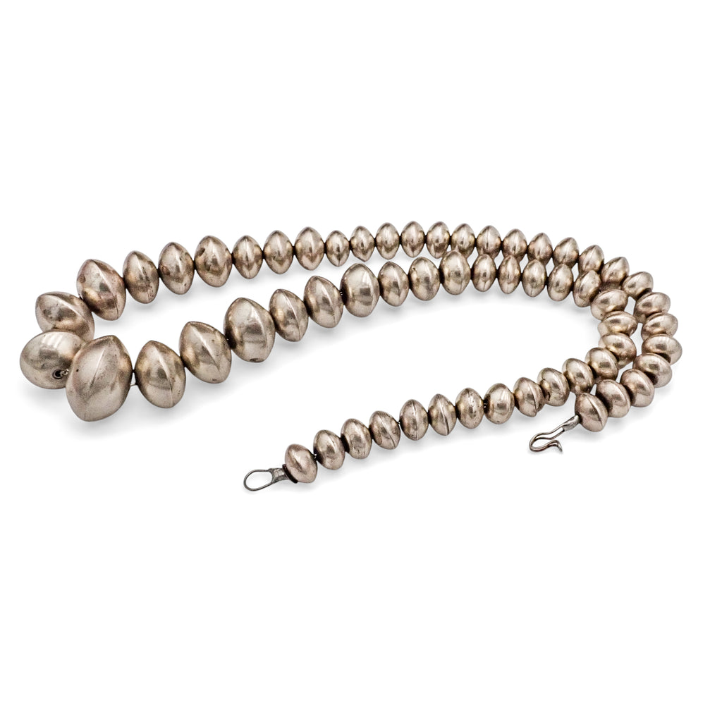 Native American Navajo Smooth Sterling Silver Graduated Navajo Pearls Bead Necklace by L. YAZZIE