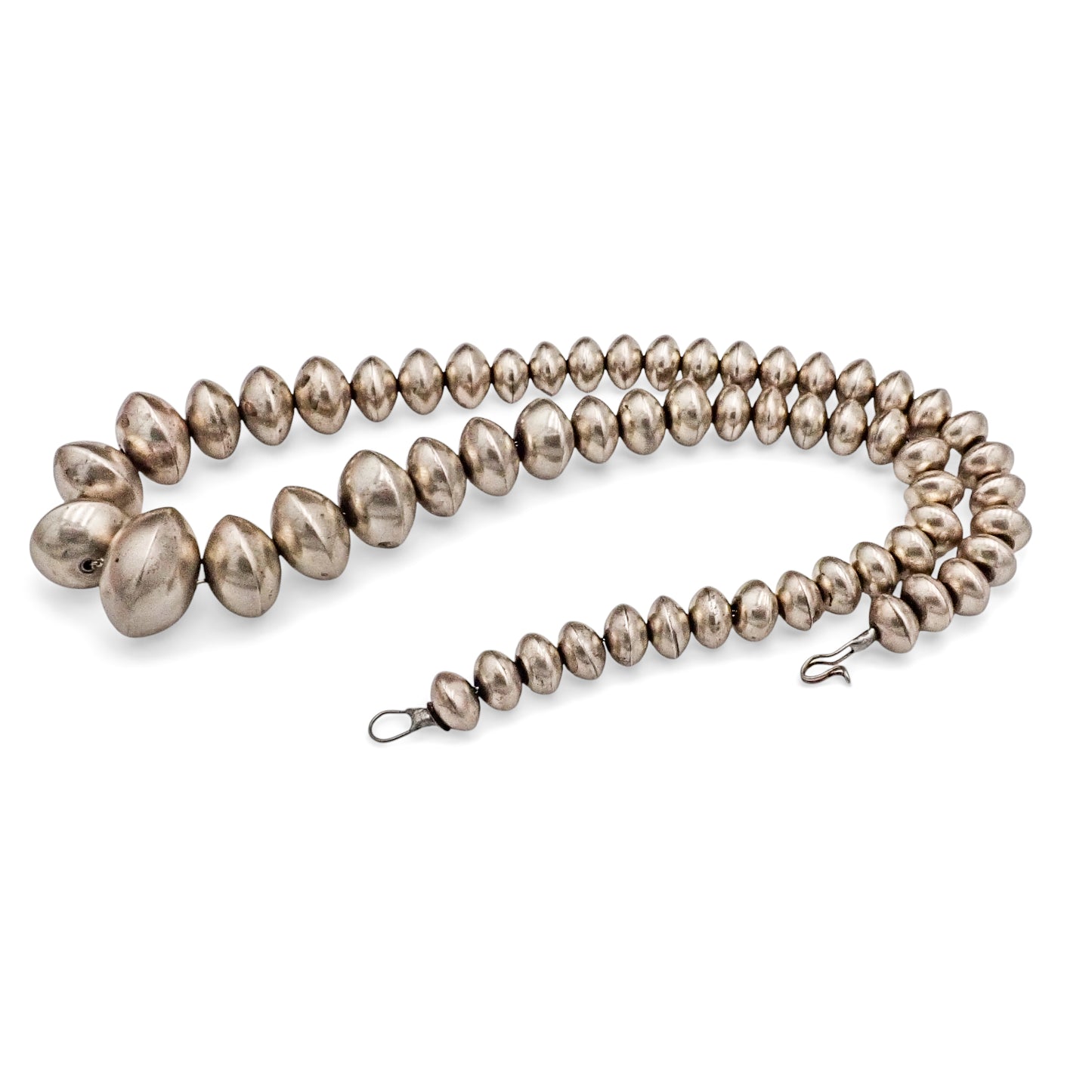 Native American Navajo Smooth Sterling Silver Graduated Navajo Pearls Bead Necklace by L. YAZZIE