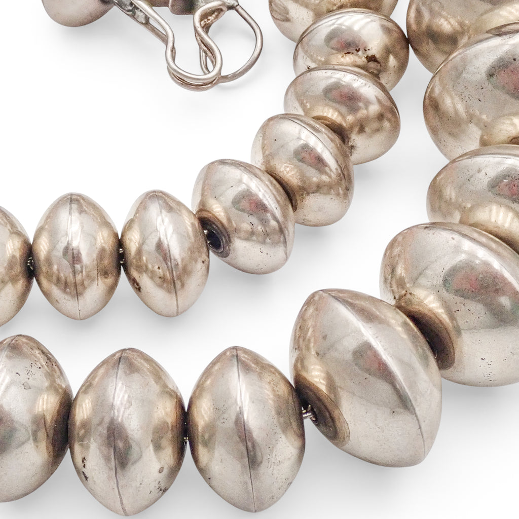 Native American Navajo Smooth Sterling Silver Graduated Navajo Pearls Bead Necklace by L. YAZZIE