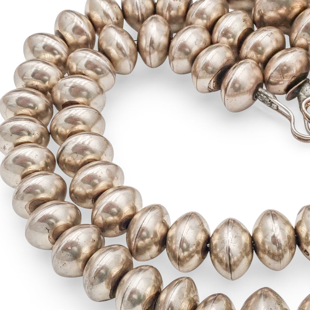 Native American Navajo Smooth Sterling Silver Graduated Navajo Pearls Bead Necklace by L. YAZZIE