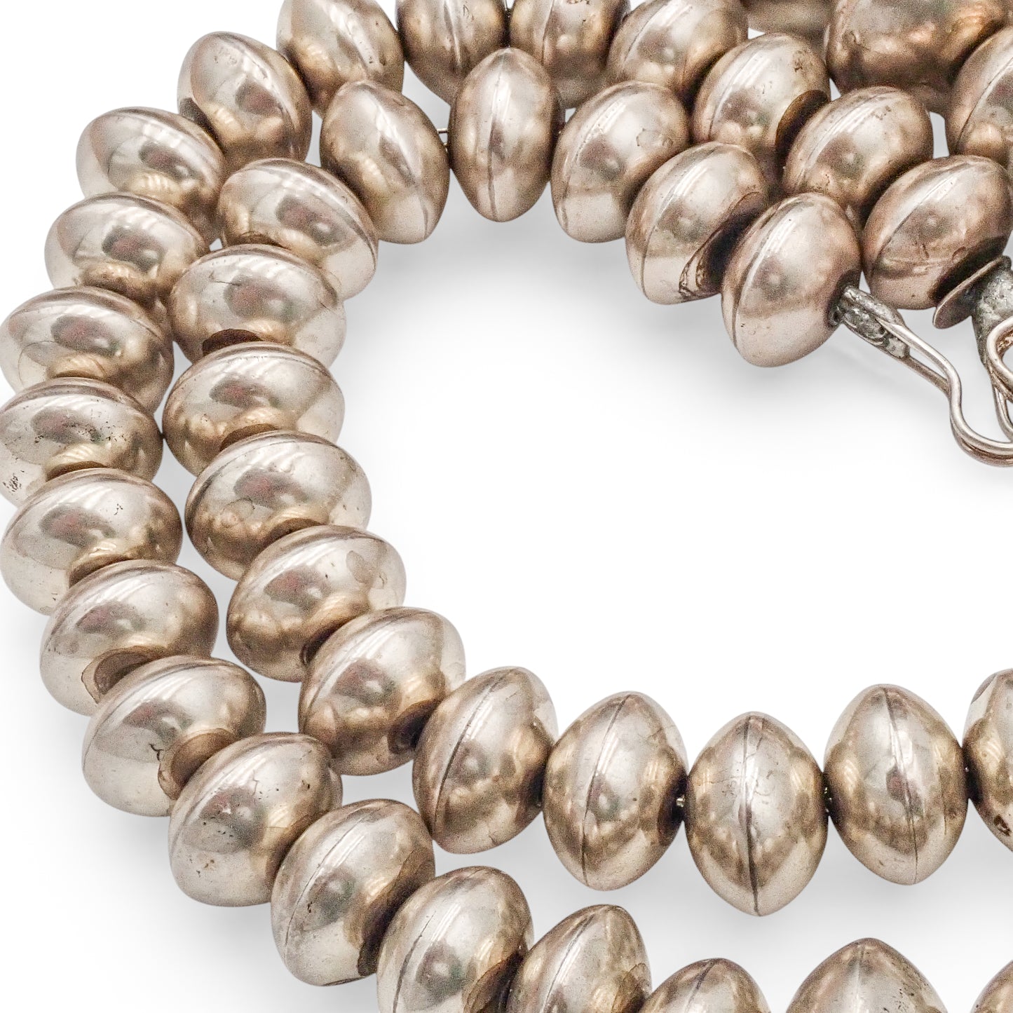 Native American Navajo Smooth Sterling Silver Graduated Navajo Pearls Bead Necklace by L. YAZZIE