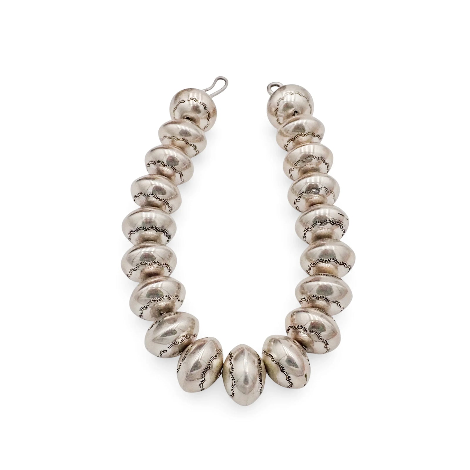 Native American Statement Hand-Stamped Sterling Silver Navajo Pearls Choker 1" Bead Necklace by P. & D. CURLEY