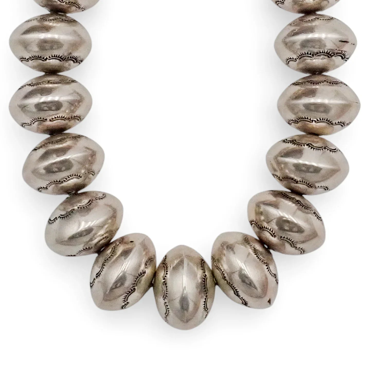 Native American Statement Hand-Stamped Sterling Silver Navajo Pearls Choker 1" Bead Necklace by P. & D. CURLEY