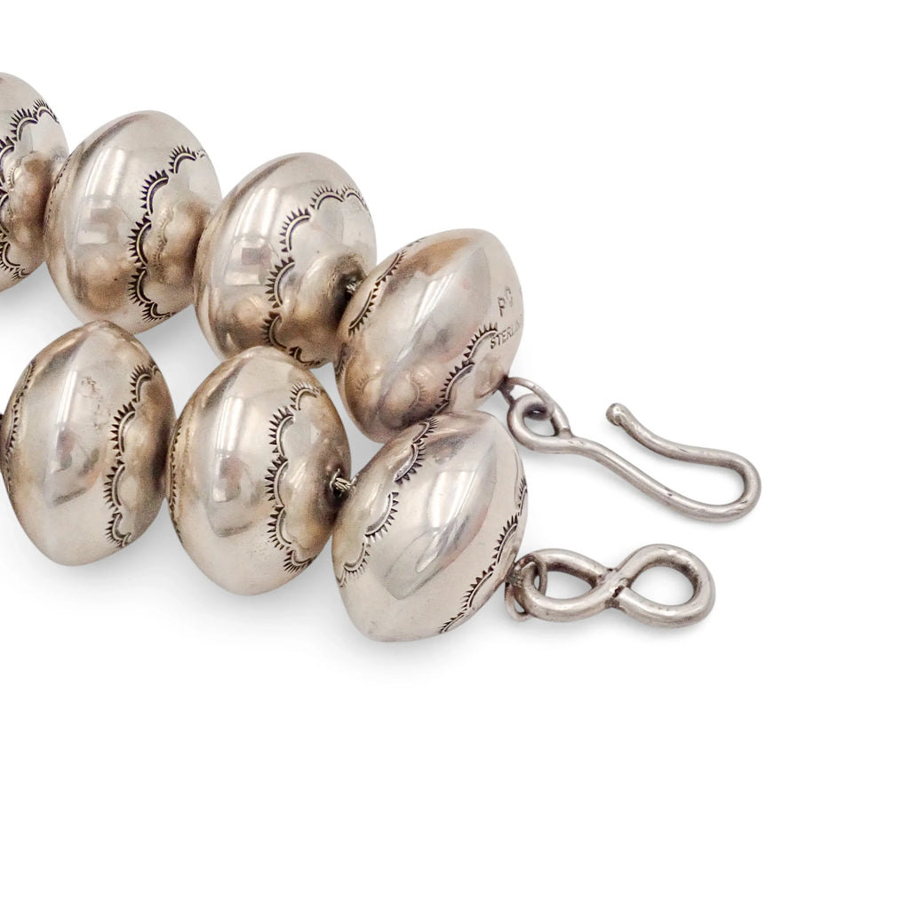 Native American Statement Hand-Stamped Sterling Silver Navajo Pearls Choker 1" Bead Necklace by P. & D. CURLEY