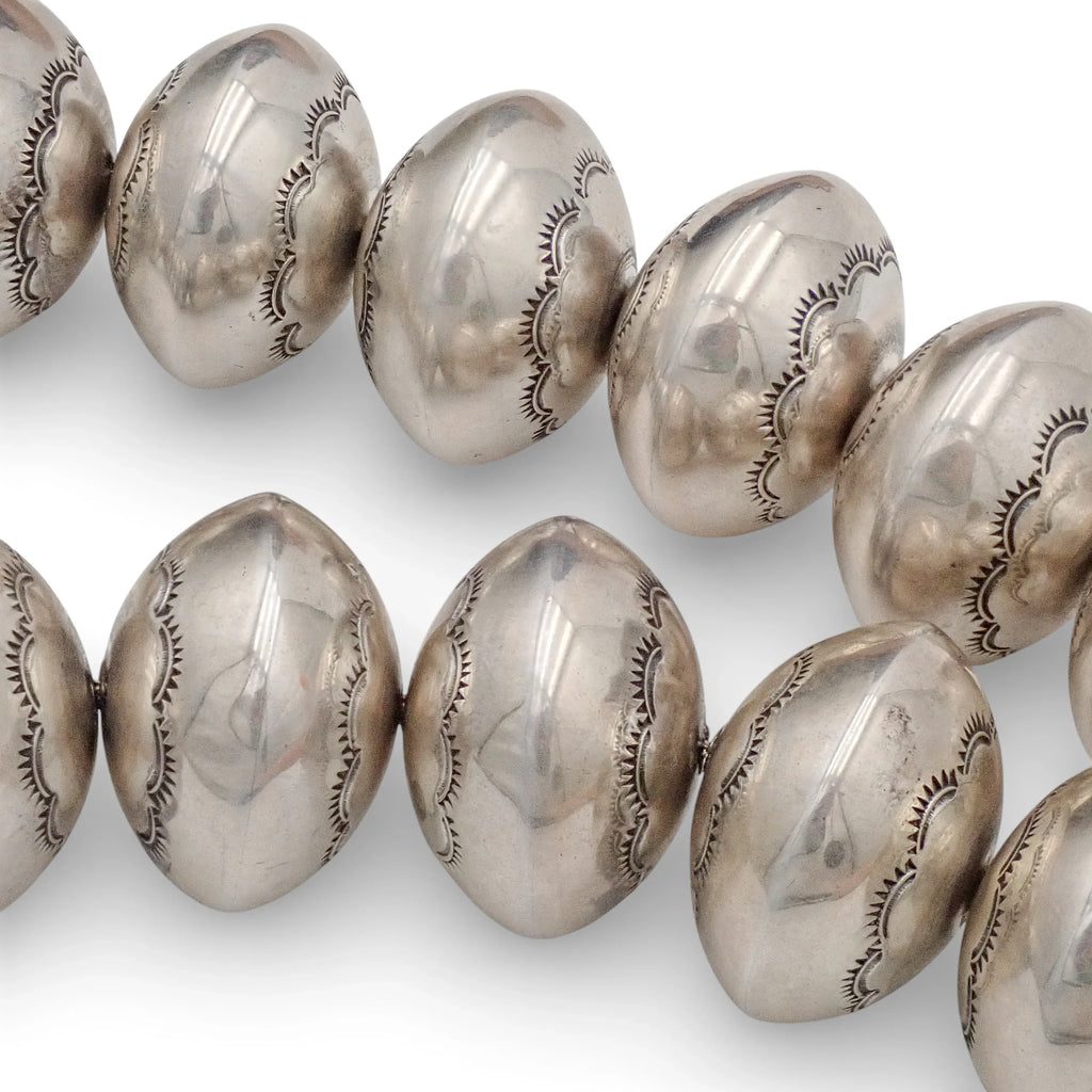 Native American Statement Hand-Stamped Sterling Silver Navajo Pearls Choker 1" Bead Necklace by P. & D. CURLEY