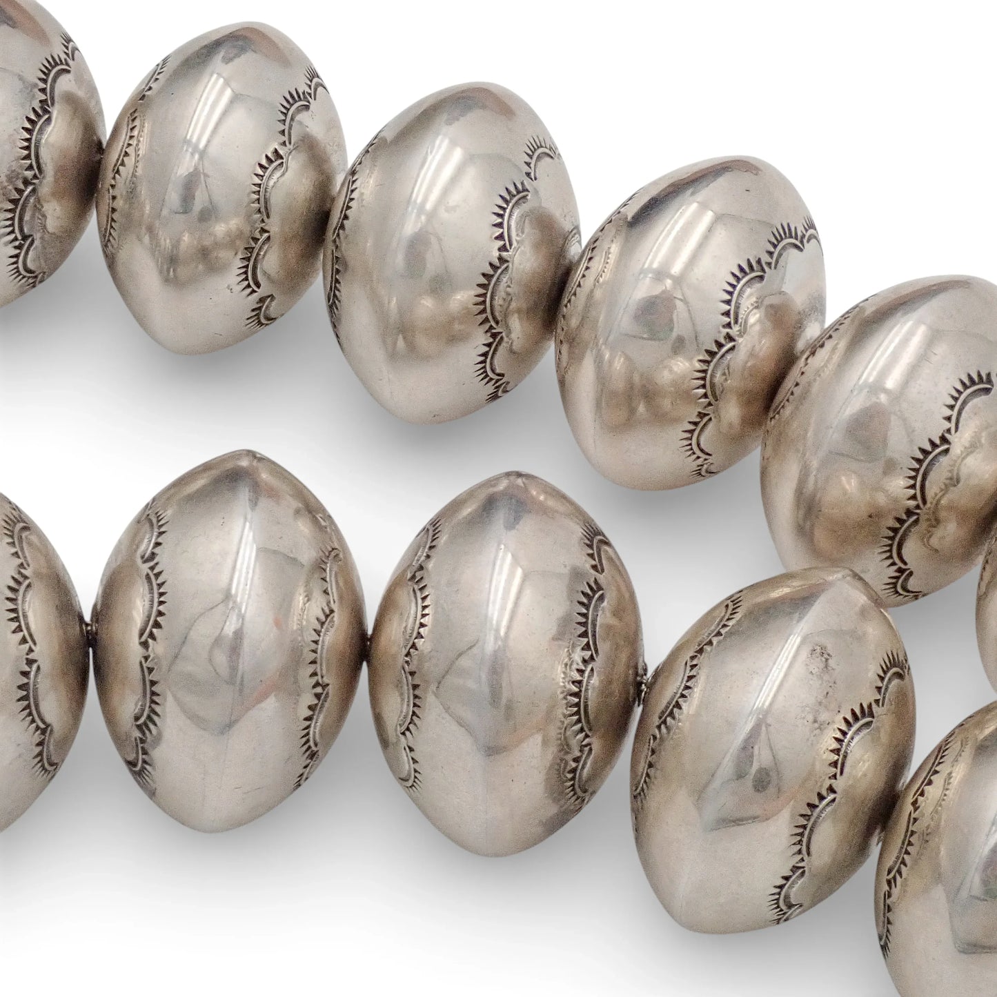 Native American Statement Hand-Stamped Sterling Silver Navajo Pearls Choker 1" Bead Necklace by P. & D. CURLEY