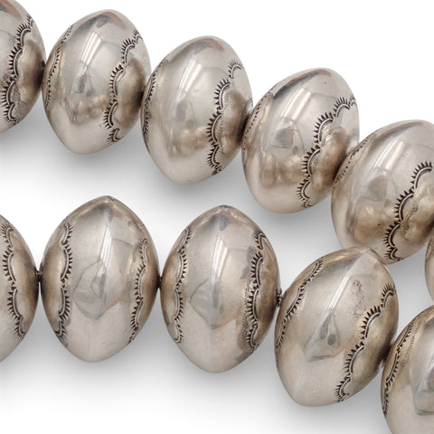 Native American Statement Hand-Stamped Sterling Silver Navajo Pearls Choker 1