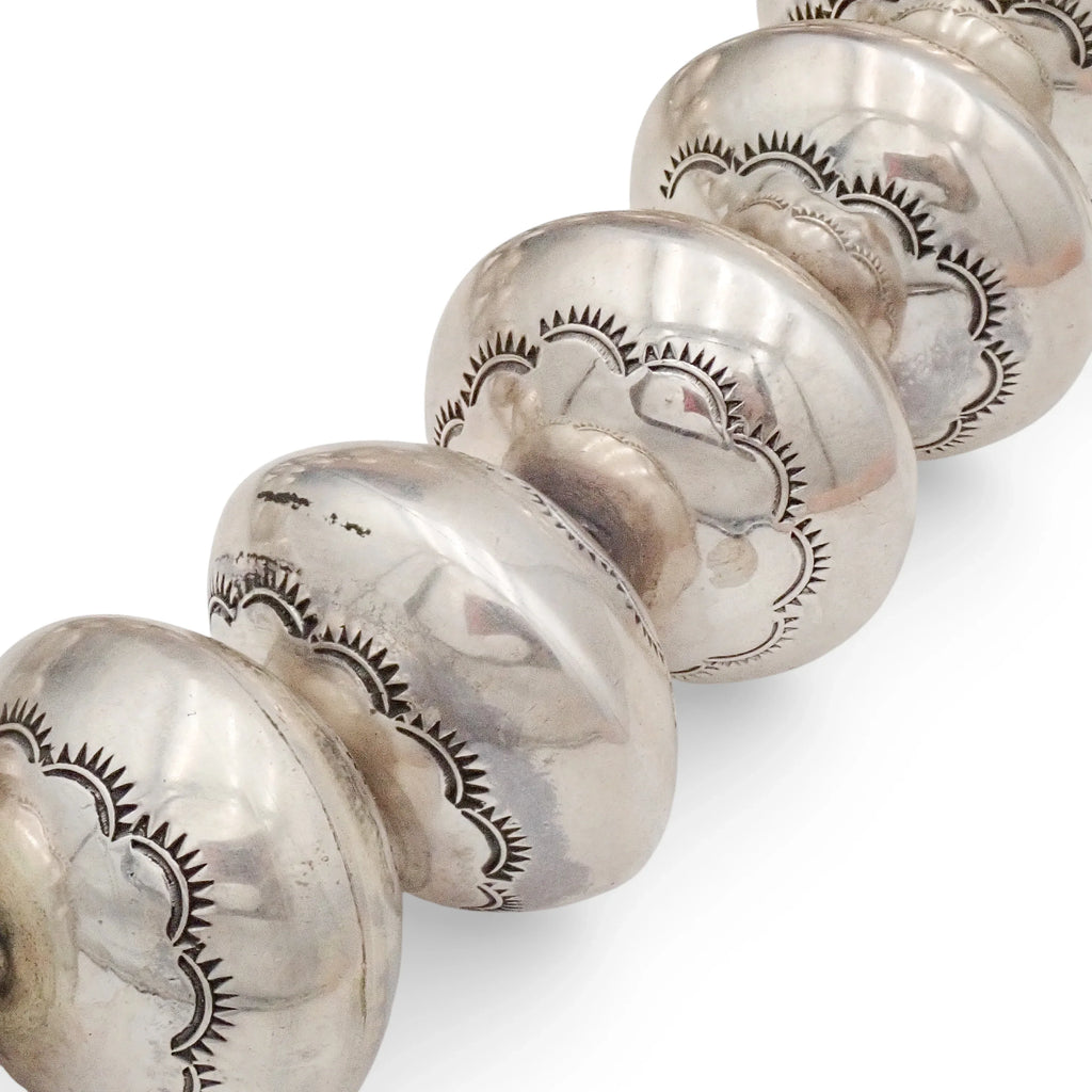 Native American Statement Hand-Stamped Sterling Silver Navajo Pearls Choker 1" Bead Necklace by P. & D. CURLEY
