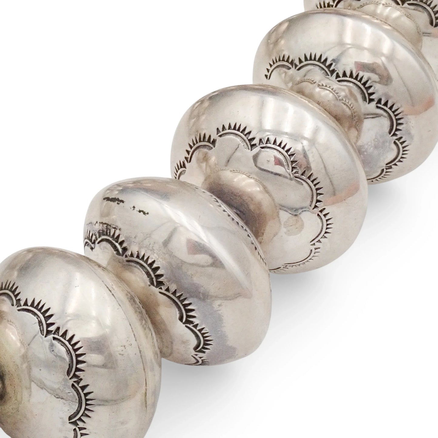 Native American Statement Hand-Stamped Sterling Silver Navajo Pearls Choker 1" Bead Necklace by P. & D. CURLEY