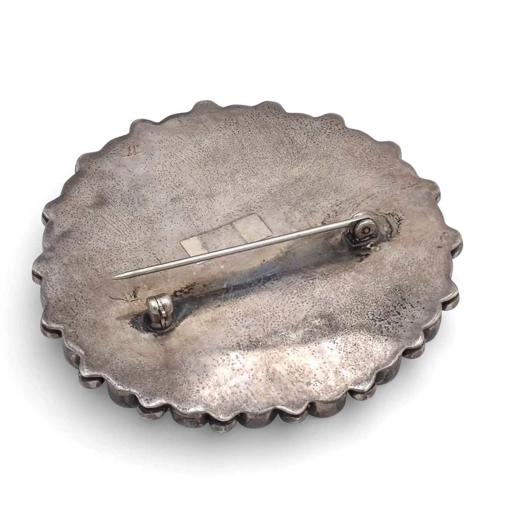 1950s Native American Navajo Persian Turquoise Rosette Cluster Sterling Pin Brooch by TOBE TURPEN