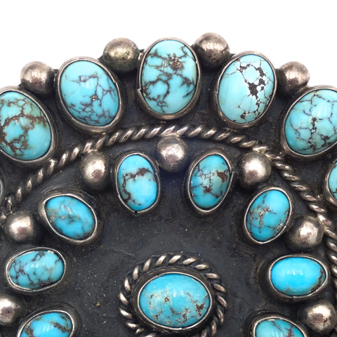 1950s Native American Navajo Persian Turquoise Rosette Cluster Sterling Pin Brooch by TOBE TURPEN