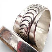 Native American Navajo Royston Turquoise Sterling Silver Chased Adjustable Ring by R. MAYES