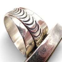 Native American Navajo Royston Turquoise Sterling Silver Chased Adjustable Ring by R. MAYES