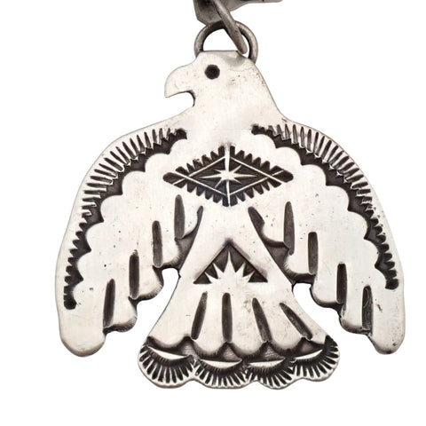 Thunderbird Sampler Drop Post Earrings with Deep Stamps & Chasing by Navajo Artisan V. J. PLATERO