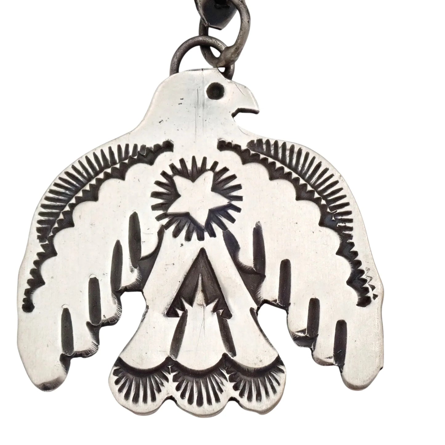 Thunderbird Sampler Drop Post Earrings with Deep Stamps & Chasing by Navajo Artisan V. J. PLATERO