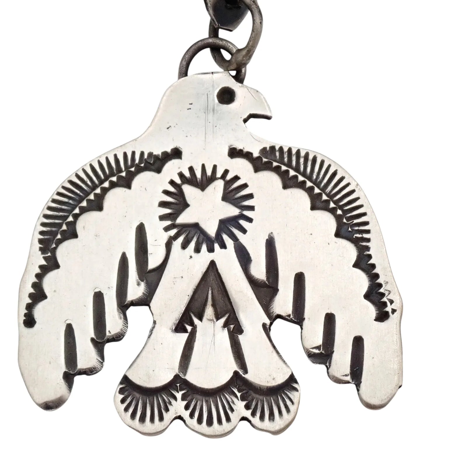 Thunderbird Sampler Drop Post Earrings with Deep Stamps & Chasing by Navajo Artisan V. J. PLATERO