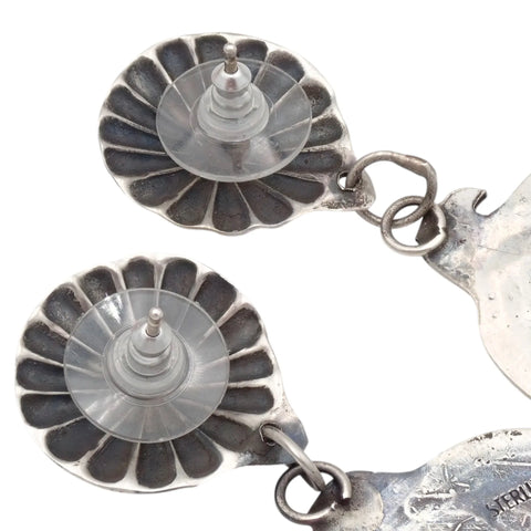 Thunderbird Sampler Drop Post Earrings with Deep Stamps & Chasing by Navajo Artisan V. J. PLATERO