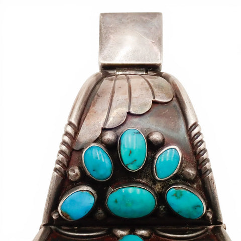 97-Gram Navajo Gem-Grade Blue & Teal Turquoise Cluster Three-Panel Hinged Bracelet