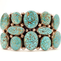 Natural Turquoise Mountain Spiderweb Cluster Sterling Silver Navajo Cuff Bracelet by M. SPENCER