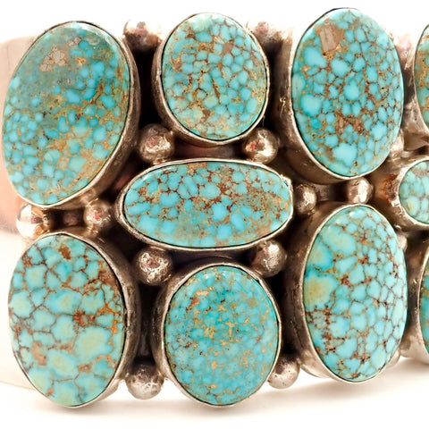 Natural Turquoise Mountain Spiderweb Cluster Sterling Silver Navajo Cuff Bracelet by M. SPENCER