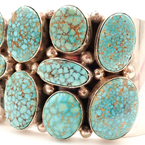 Natural Turquoise Mountain Spiderweb Cluster Sterling Silver Navajo Cuff Bracelet by M. SPENCER