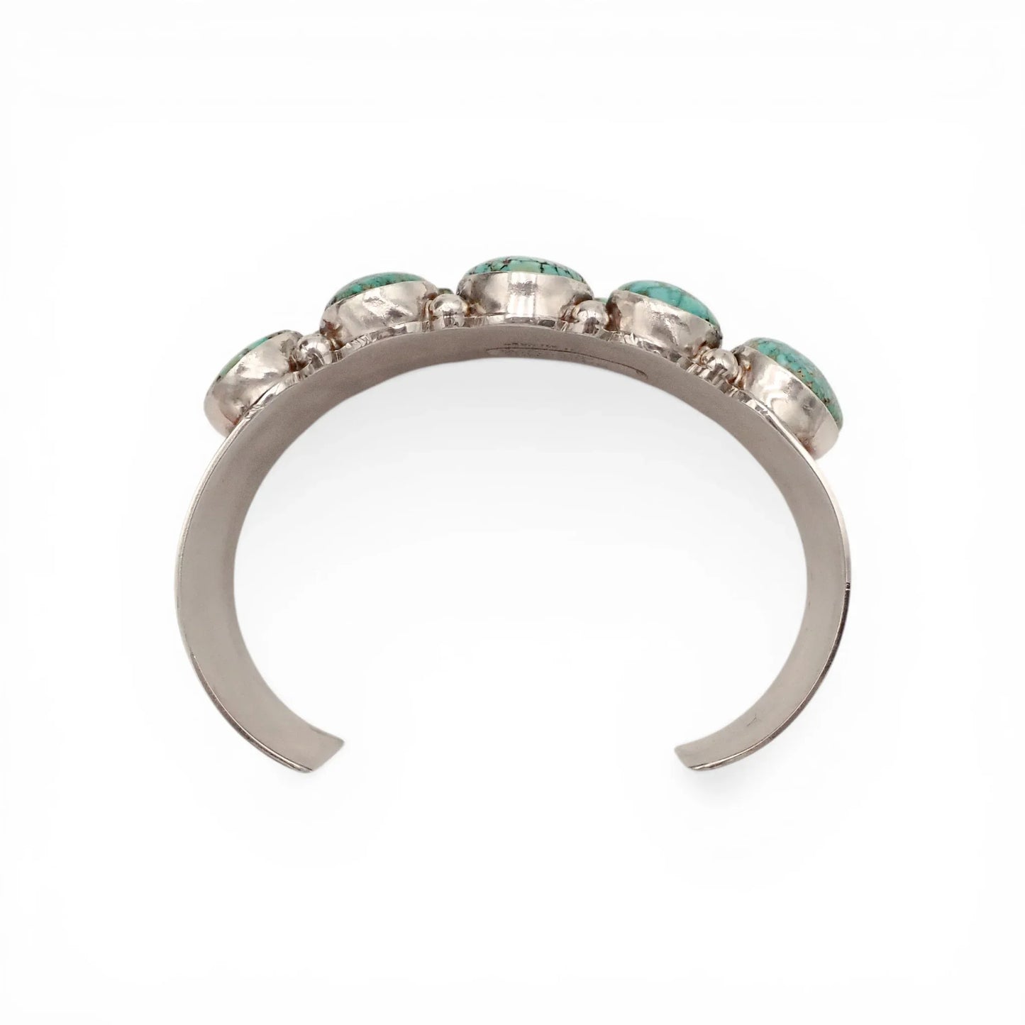 Natural Turquoise Mountain Spiderweb Cluster Sterling Silver Navajo Cuff Bracelet by M. SPENCER