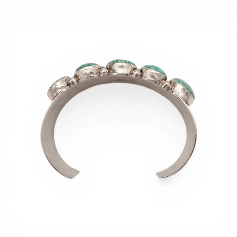 Natural Turquoise Mountain Spiderweb Cluster Sterling Silver Navajo Cuff Bracelet by M. SPENCER