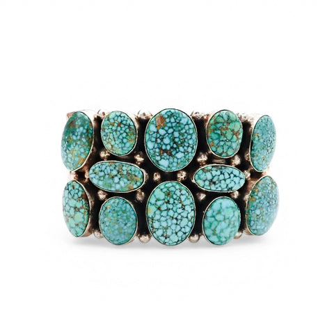 Natural Turquoise Mountain Spiderweb Cluster Sterling Silver Navajo Cuff Bracelet by M. SPENCER