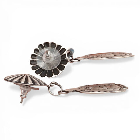 Thunderbird Sampler Drop Post Earrings with Deep Stamps & Chasing by Navajo Artisan V. J. PLATERO