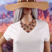 1970s Native American Coral Cluster Sterling Silver Bead & Link Bib Necklace by H. ORTEGA