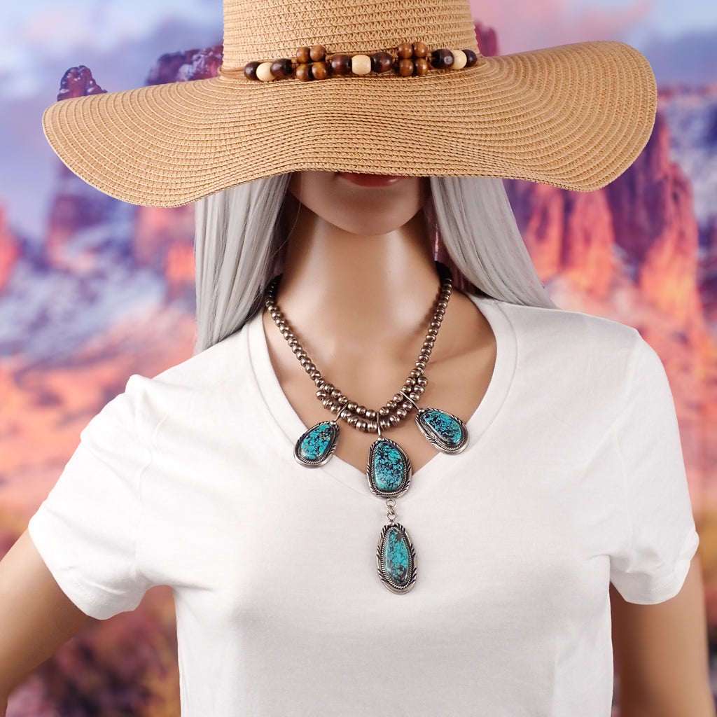 90-Gram Navajo Saturated Blue Spiderweb Turquoise Sterling Silver Station Necklace by B. SANDOVAL