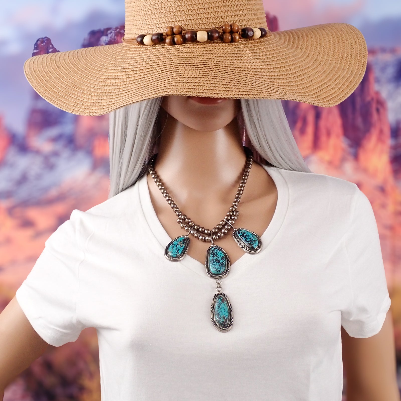 90-Gram Navajo Saturated Blue Spiderweb Turquoise Sterling Silver Station Necklace by B. SANDOVAL