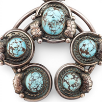 297-Gram Navajo Persian Spiderweb Turquoise Four-Petal Squash Blossom Necklace SIGNED GV