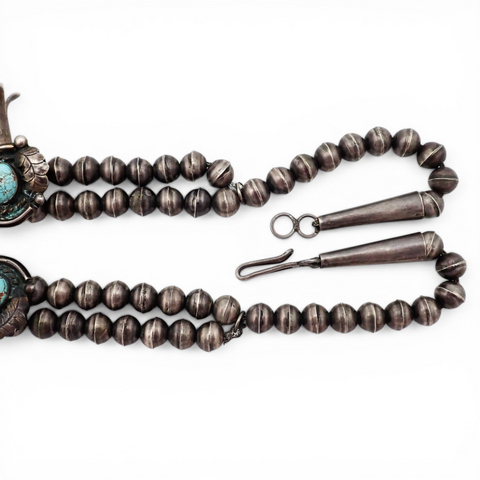 297-Gram Navajo Persian Spiderweb Turquoise Four-Petal Squash Blossom Necklace SIGNED GV