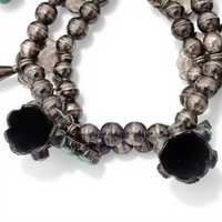 Mid-Century Zuni Turquoise Snake Eye Cluster Bell-Shaped Squash Blossom Necklace
