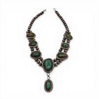 88-Gram Navajo Fox Turquoise Sterling Silver Eight-Stone Station Bead Necklace