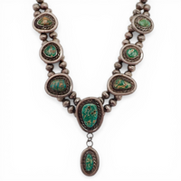 88-Gram Navajo Fox Turquoise Sterling Silver Eight-Stone Station Bead Necklace