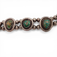 88-Gram Navajo Fox Turquoise Sterling Silver Eight-Stone Station Bead Necklace